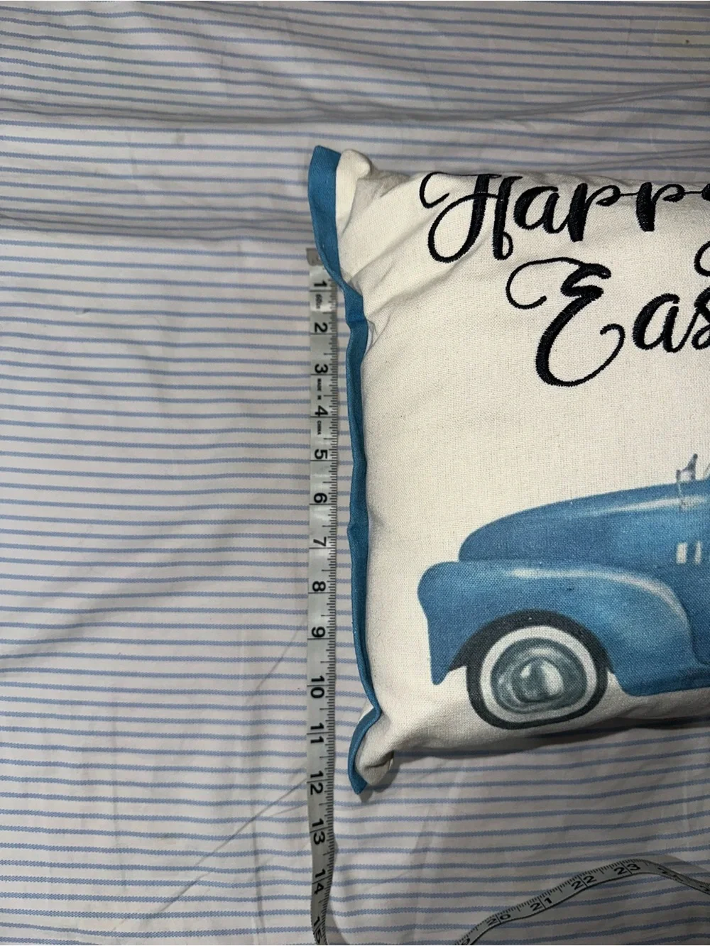 Happy Easter Blue Floral Truck Decorative Pillow Cover - Set of 2